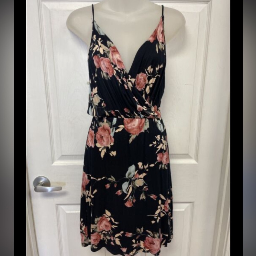 black floral wrap dress